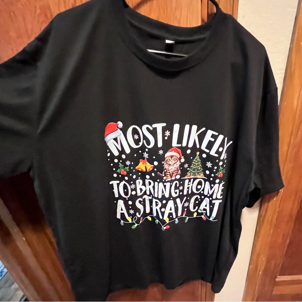 SHEIN Black Festive Cat Graphic Tee